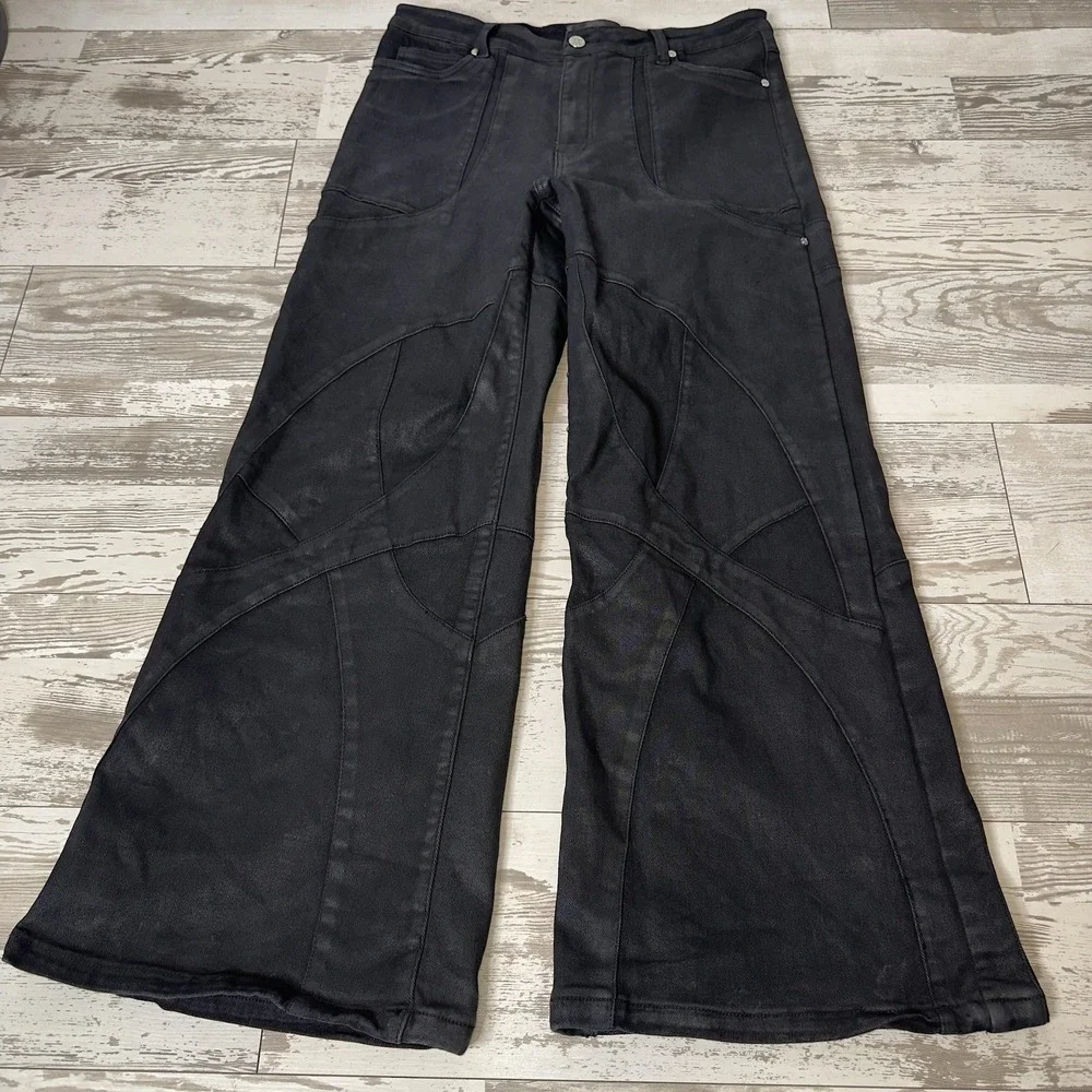 Guapi Jeans Mens 36x32 Black Wide Leg Relaxed Fit Charcoal Denim Stretch Pants